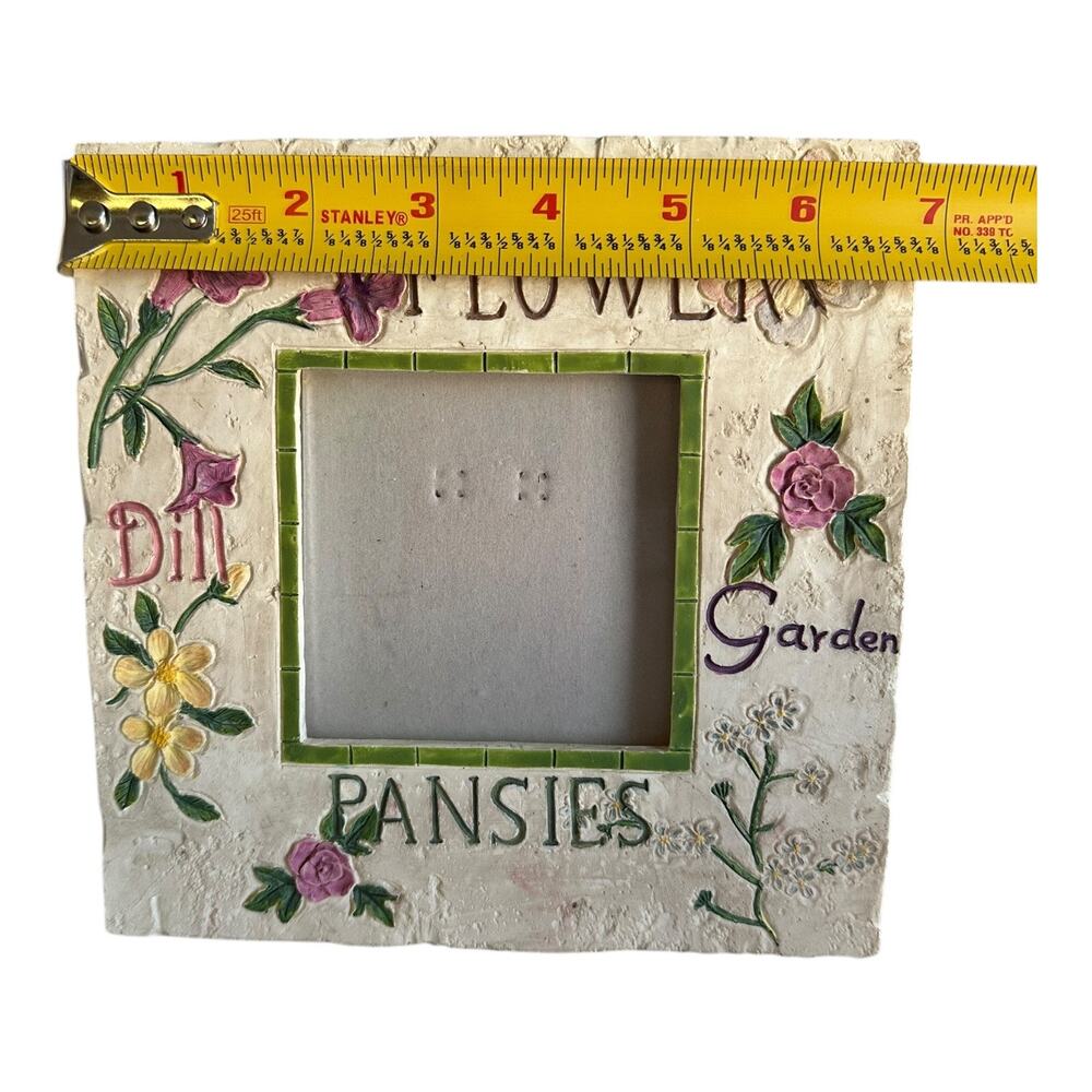 Vtg Photo Frame Square 3x3 Picture Floral Garden Pansies Dill Flowers Home Decor - Picture 5 of 7